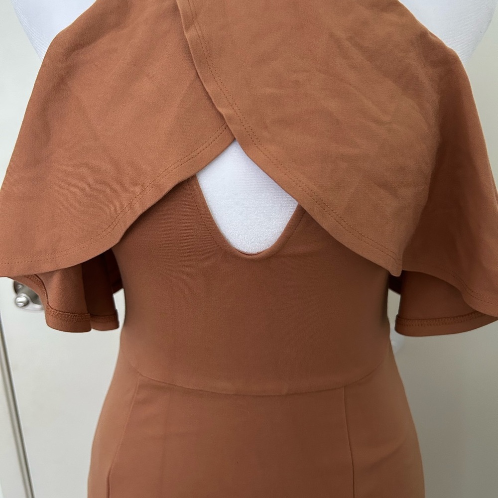 LPA One-Shoulder Cape Dress in Rust Brown